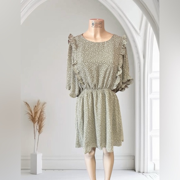 Wishlist Green Ruffled Smocked Mini Dress - Picture 1 of 6